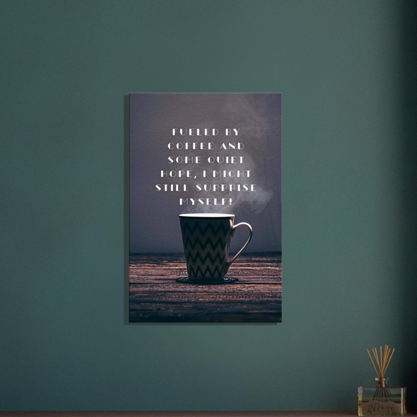 Coffee-themed inspirational wall print with gentle recovery-minded message and warm tones