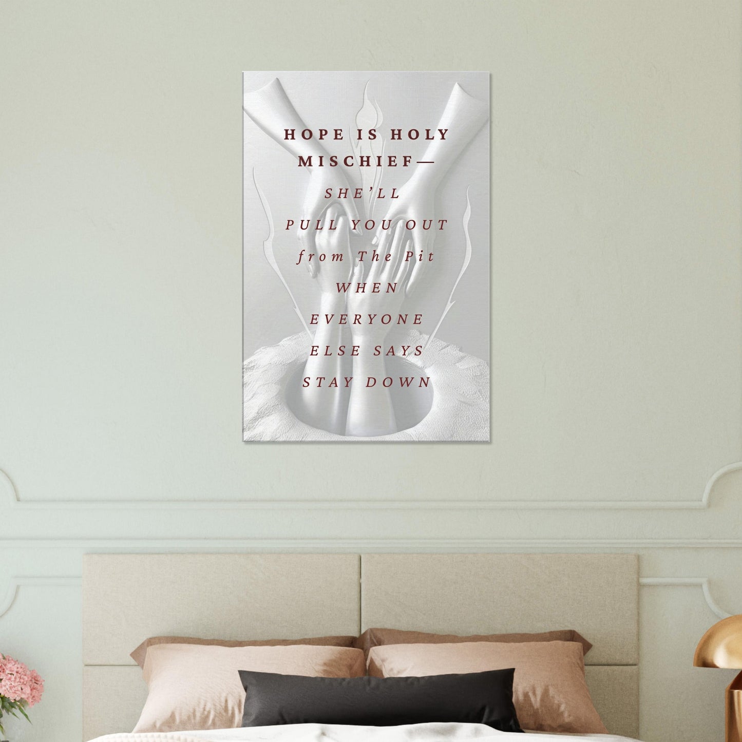 Canvas print featuring rescue imagery and faith-centered hope message