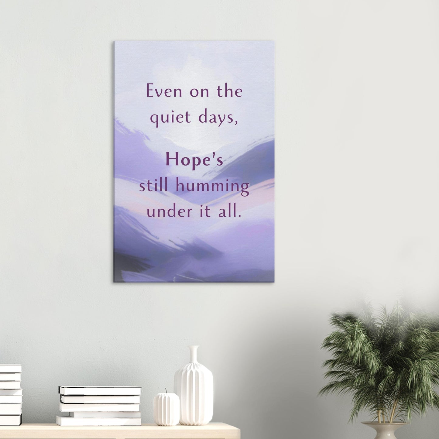 Serene spiritual canvas art with subtle brushstroke design and emotionally grounded quote in centered typography