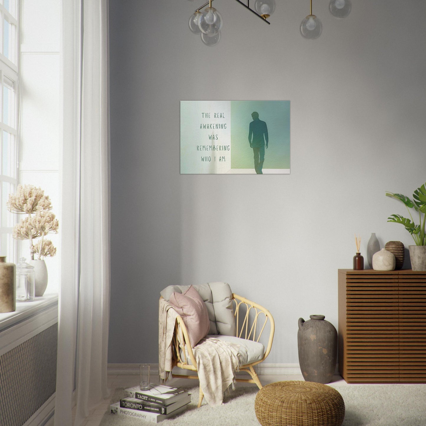 Inspirational canvas with silhouette and message of personal awakening