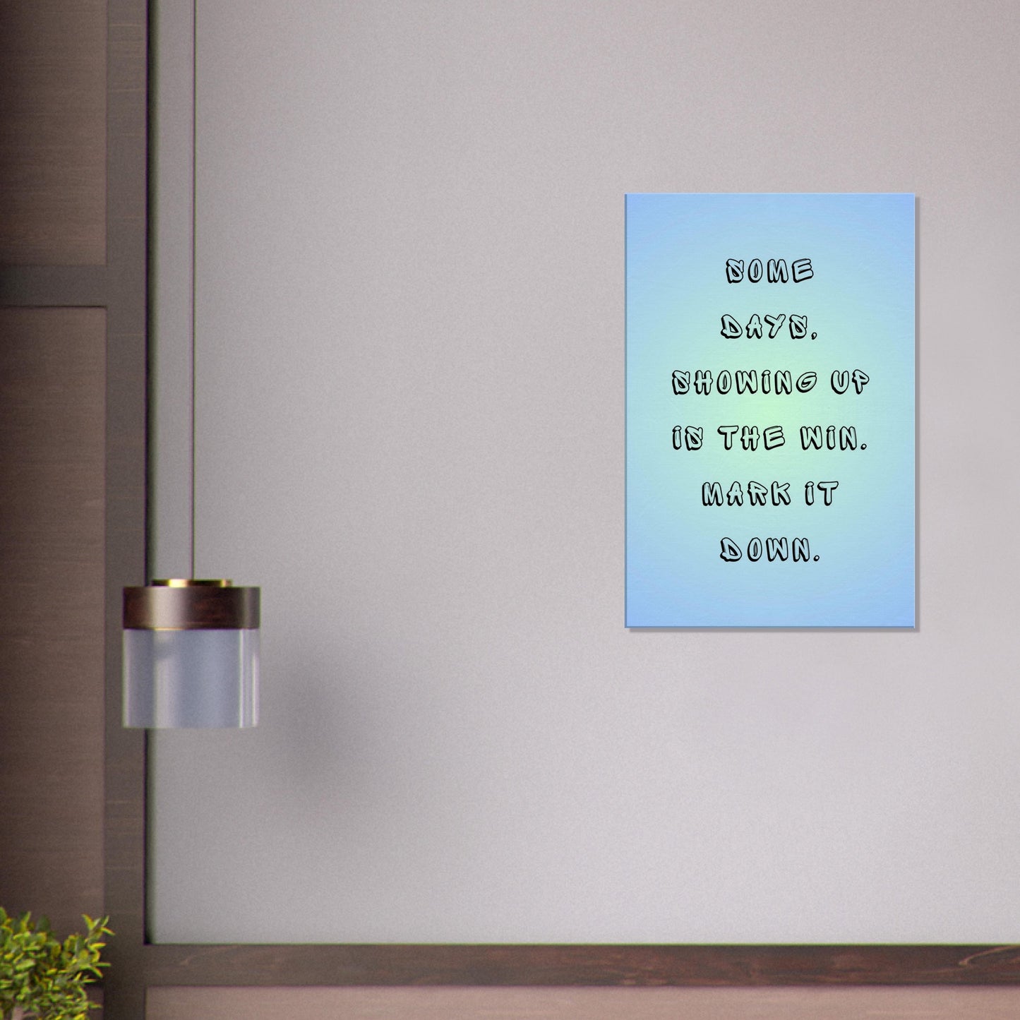 Inspirational canvas print with blue tones and a powerful message about small wins. Perfect for recovery spaces.