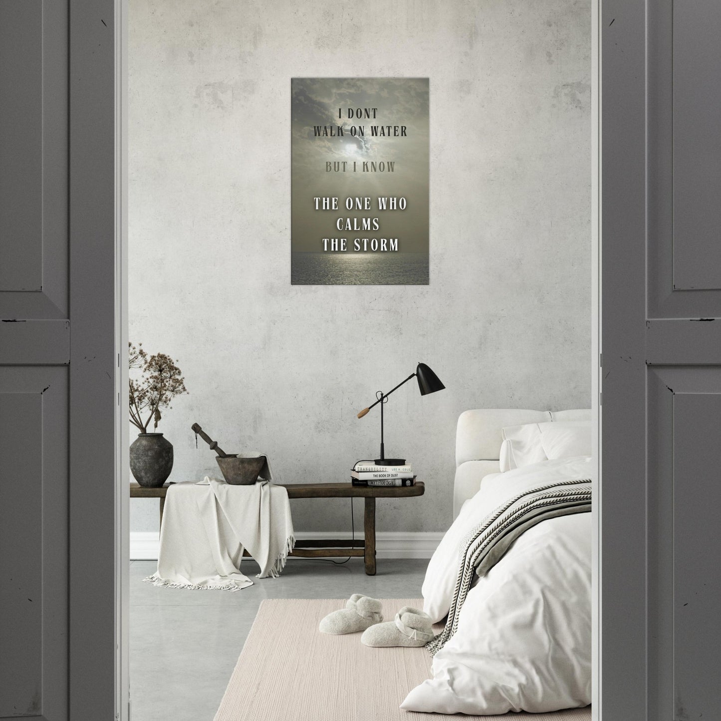 Faith-based wall art with cloudy sky and sunbeam imagery