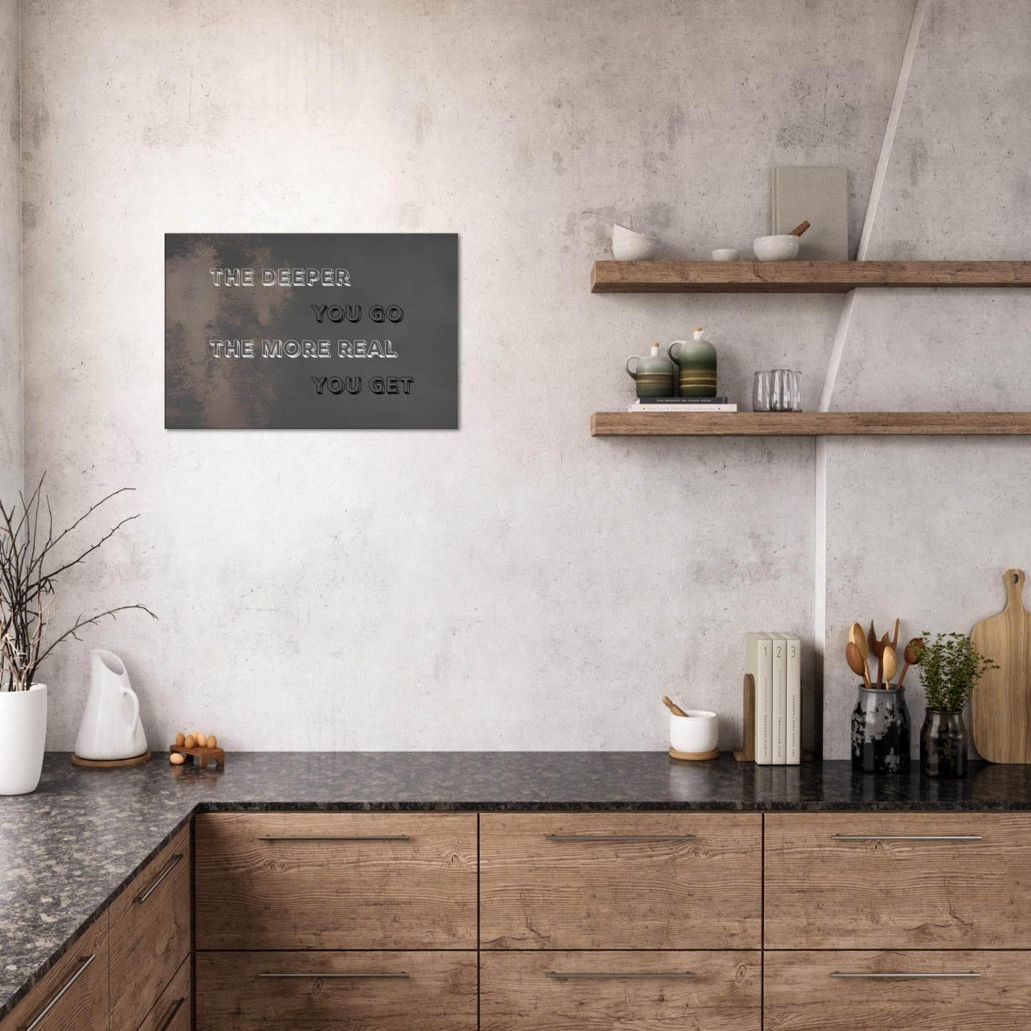 Minimalist spiritual canvas print in black, grey, and white tones