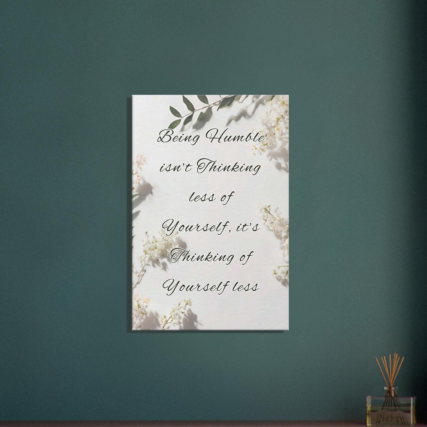 Elegant canvas with soft floral design and quote about being humble