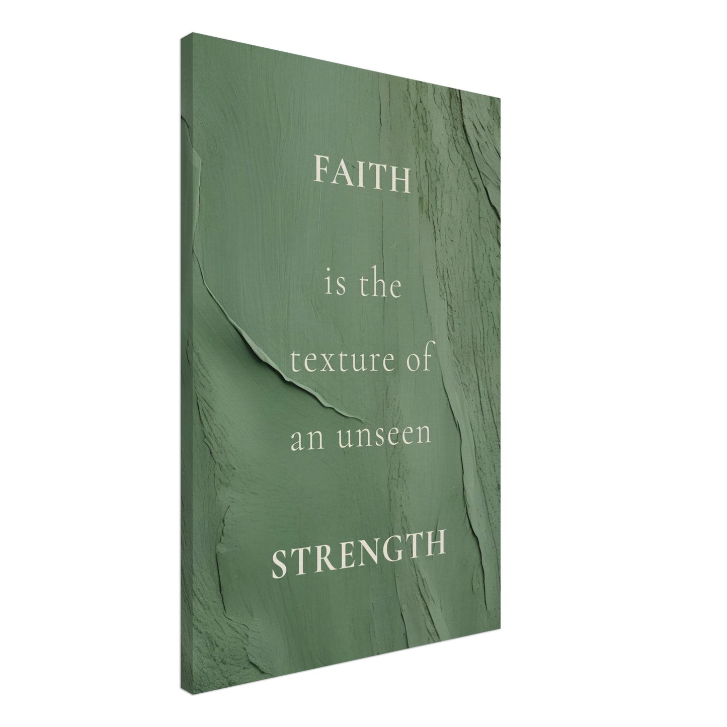 Quiet spiritual decor with grounded green tones and inspirational quote