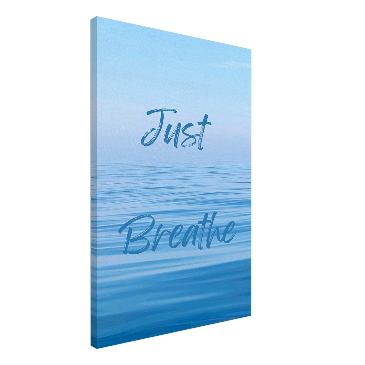 Recovery canvas art with quote "Just Breathe" and calm ocean water background