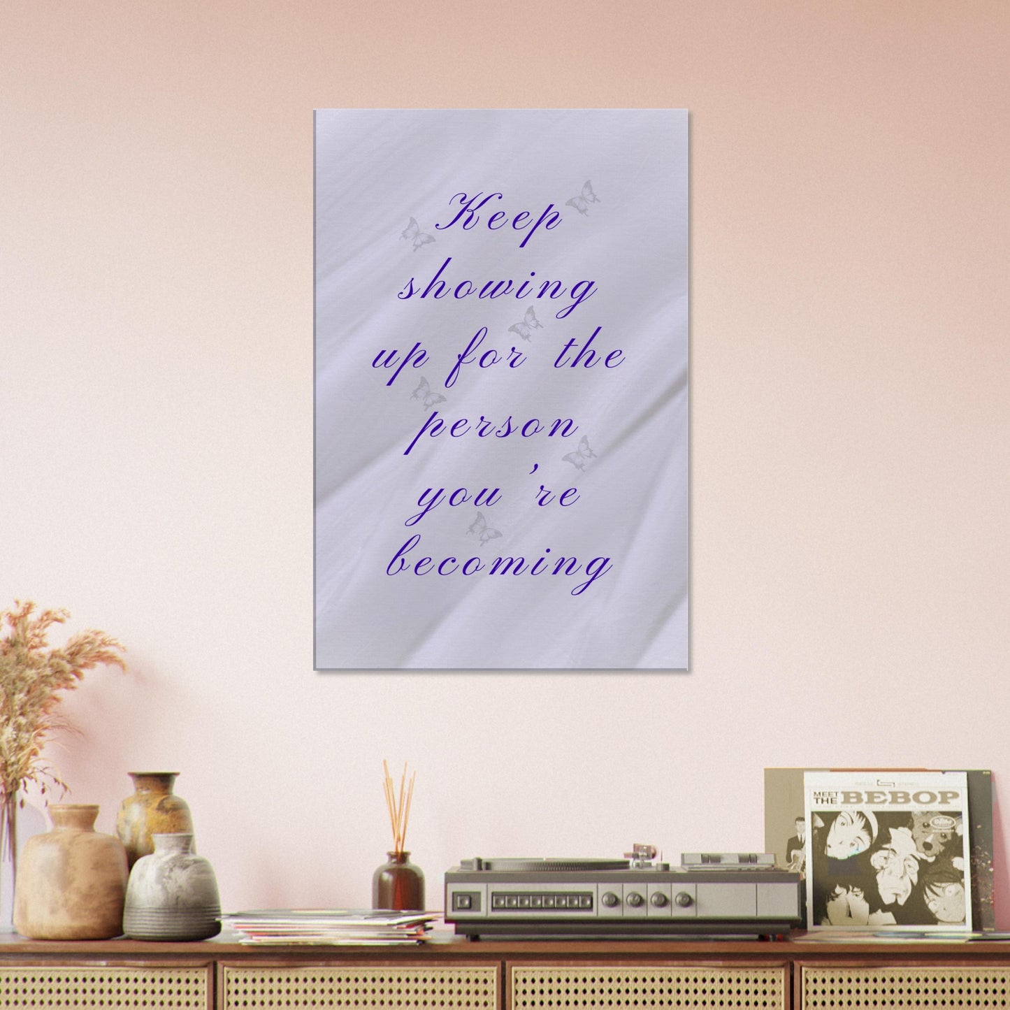 Motivational home décor print with pastel tones and a hopeful message of self-growth and persistence.