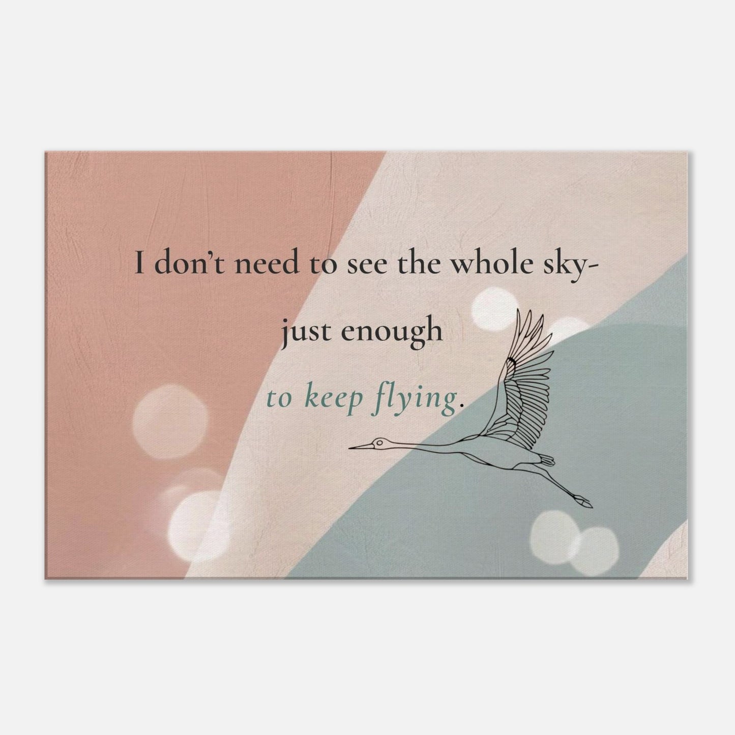 Minimalist spiritual canvas art with crane line art and quote about trust