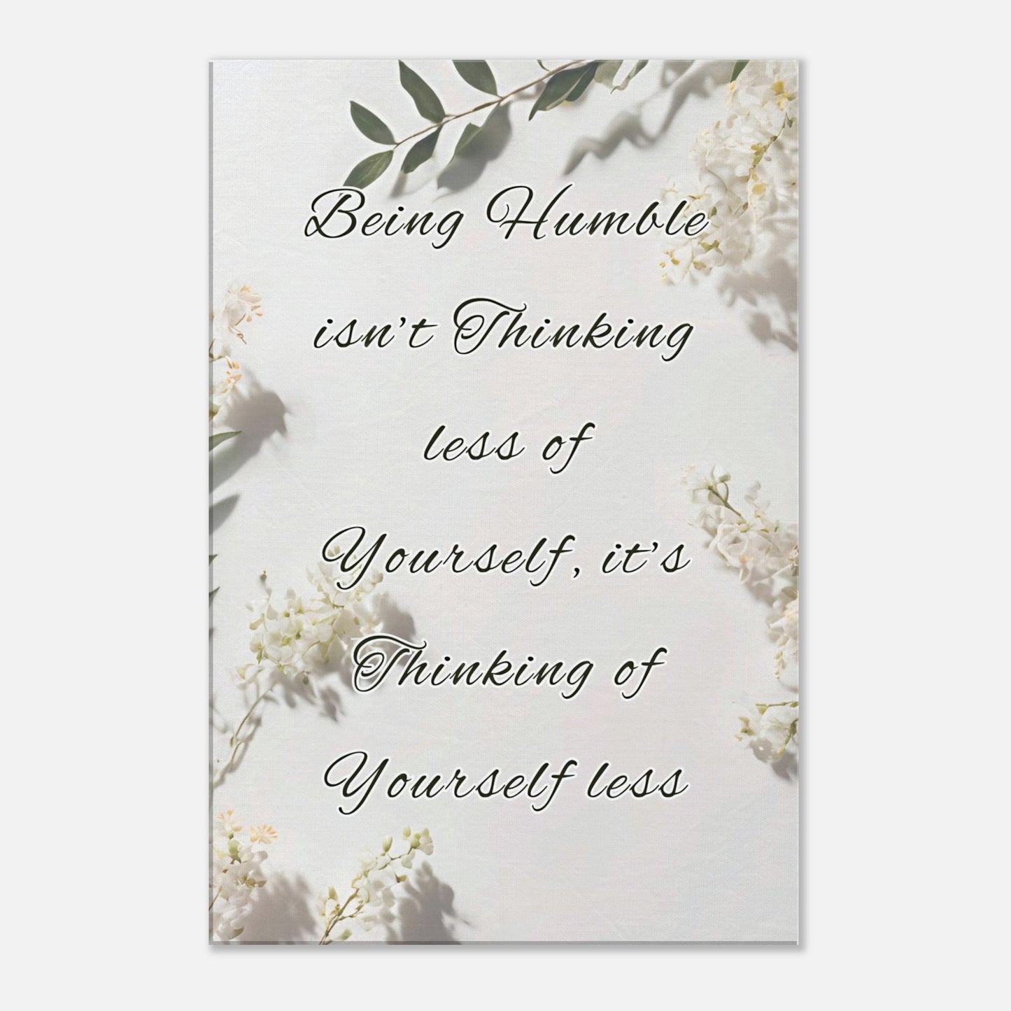 Spiritual canvas art with humility quote and white floral background