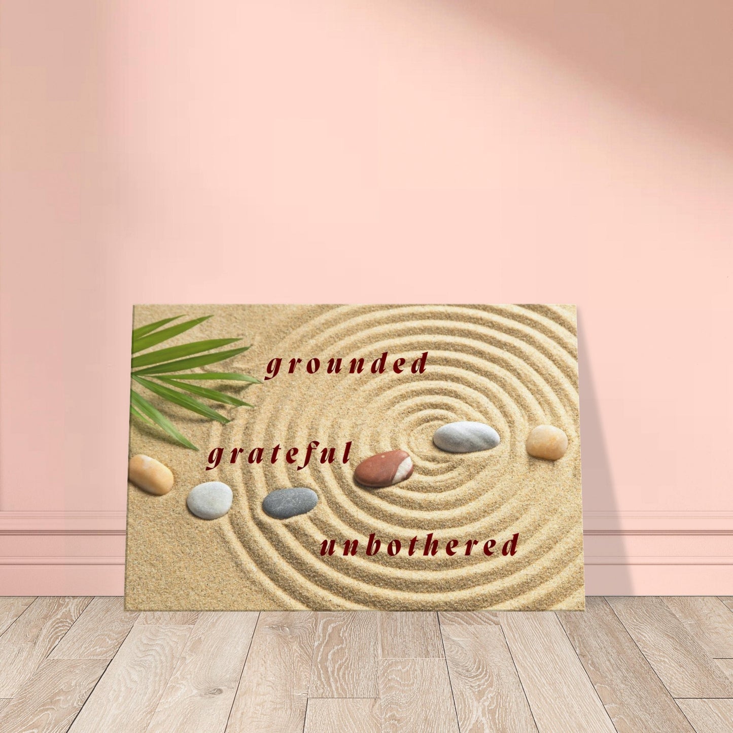Zen-inspired decor with clean lines and centered message about inner peace