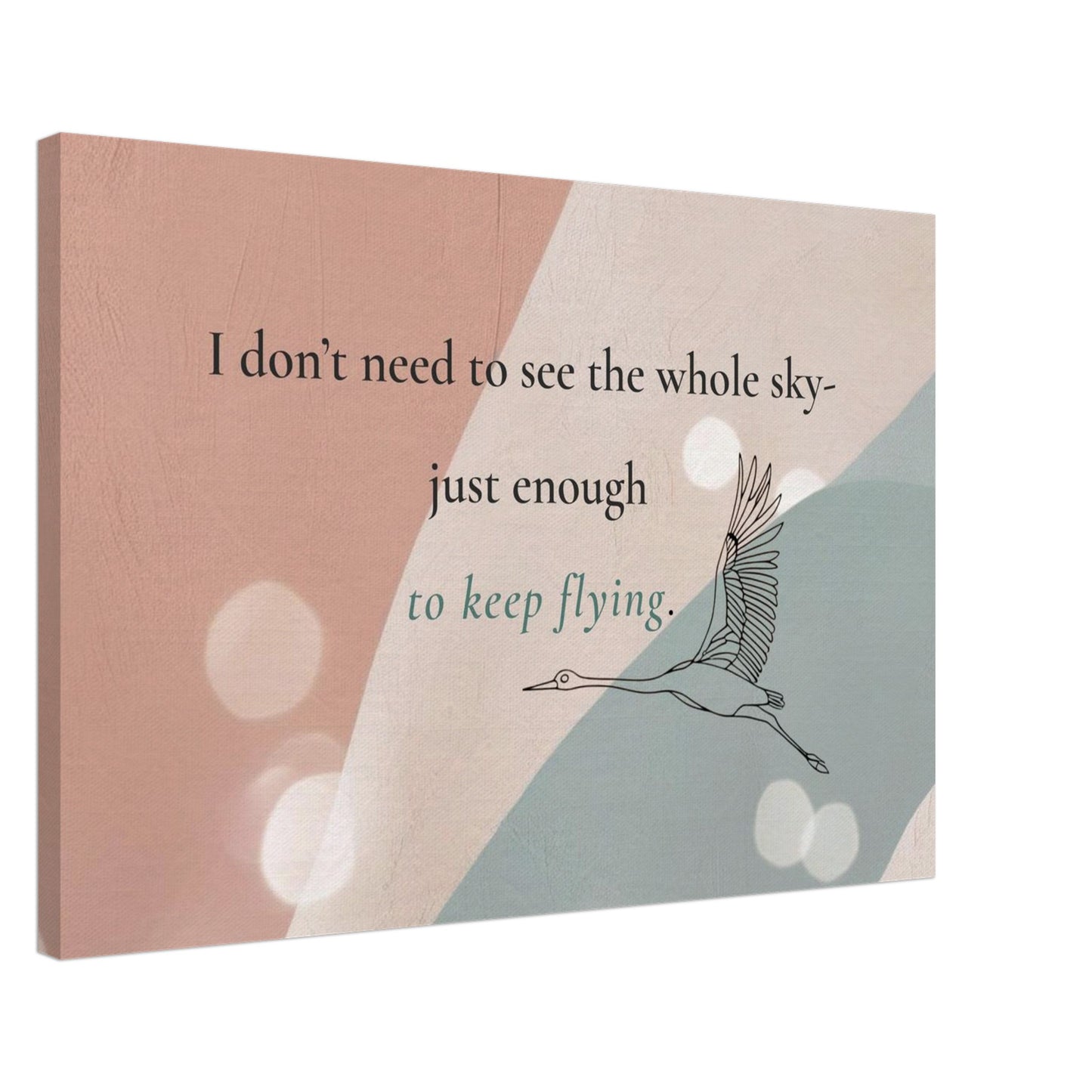 Horizontal wall art with flying crane over soft pastel background