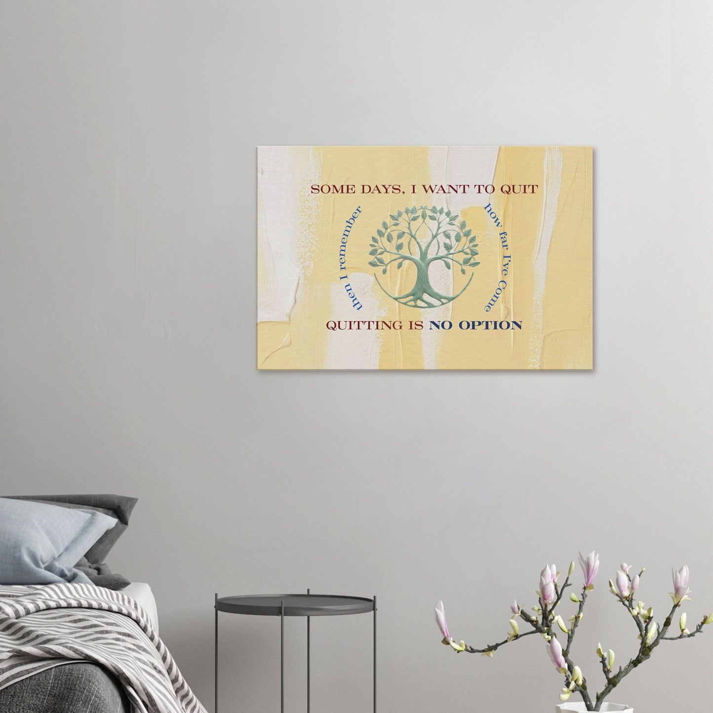Motivational quote canvas with tree of life and pastel background-reminder to keep going, no matter what.
