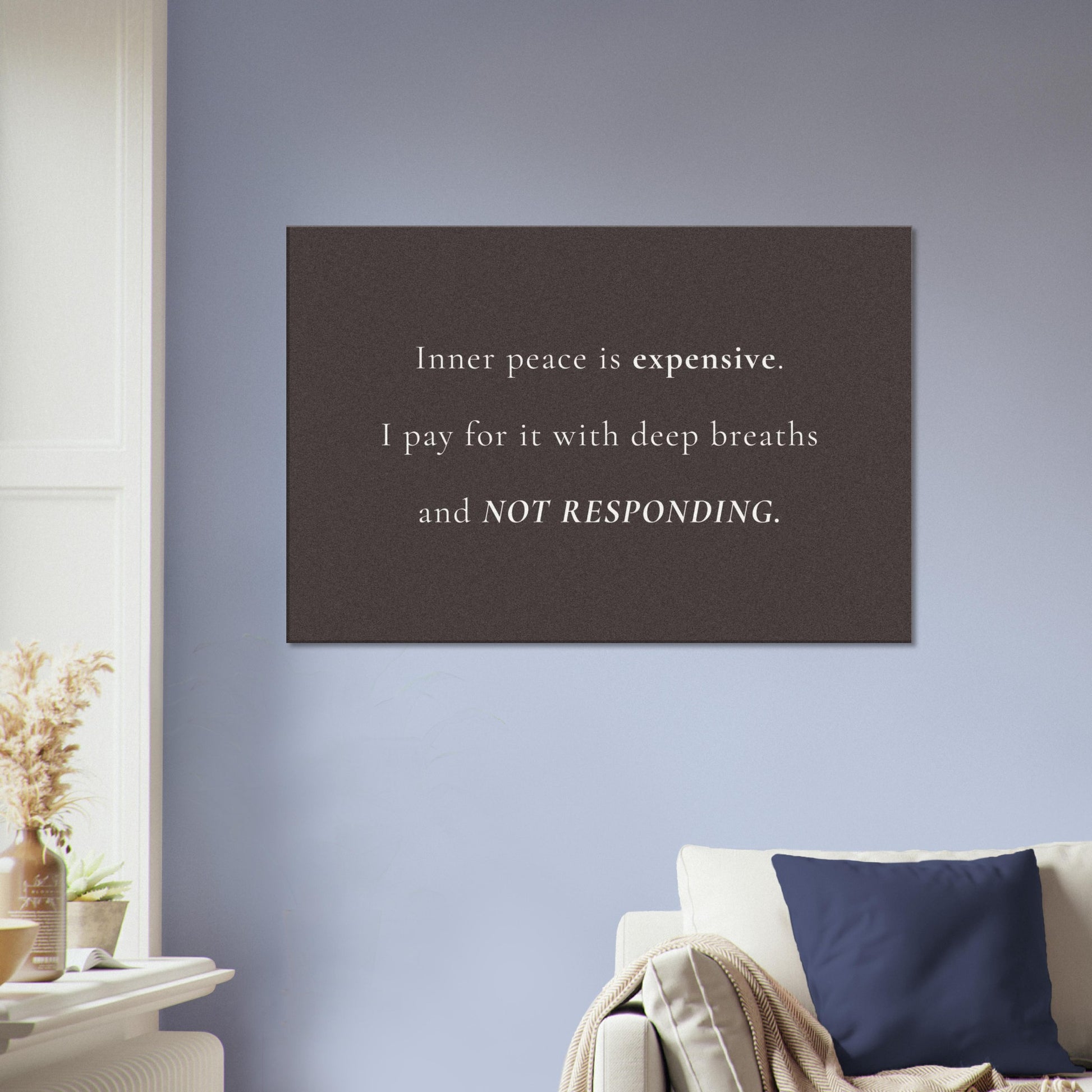 Quote art canvas featuring calm, centered text about growth and self-control