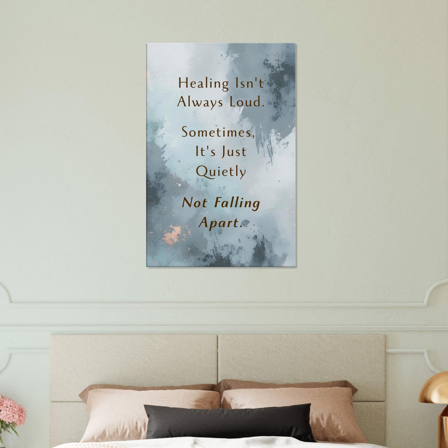 Wrapped inspirational wall art for recovery with quote about silent strength and emotional growth