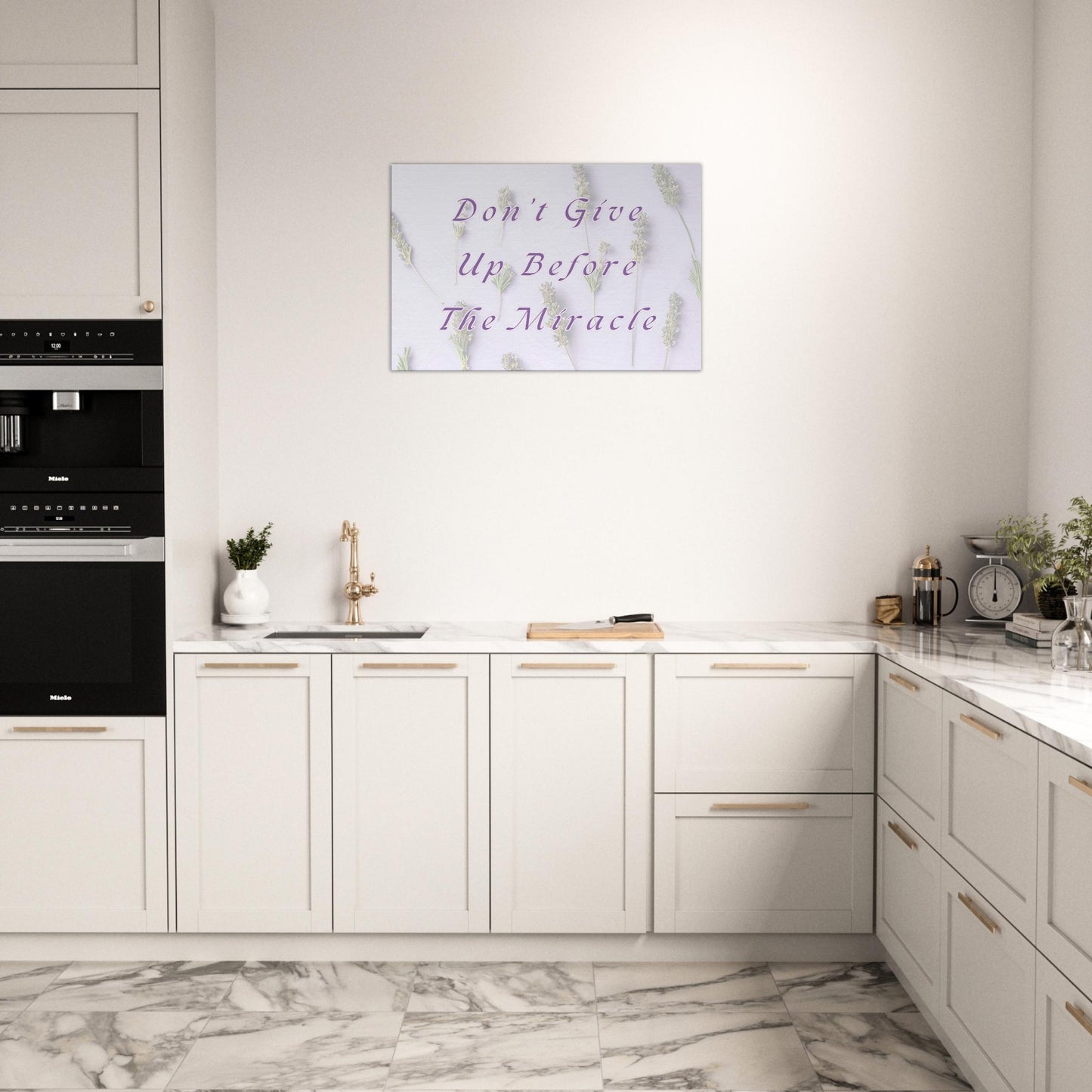 Hope-themed sobriety canvas print with purple script and floral design to encourage perseverance in recovery