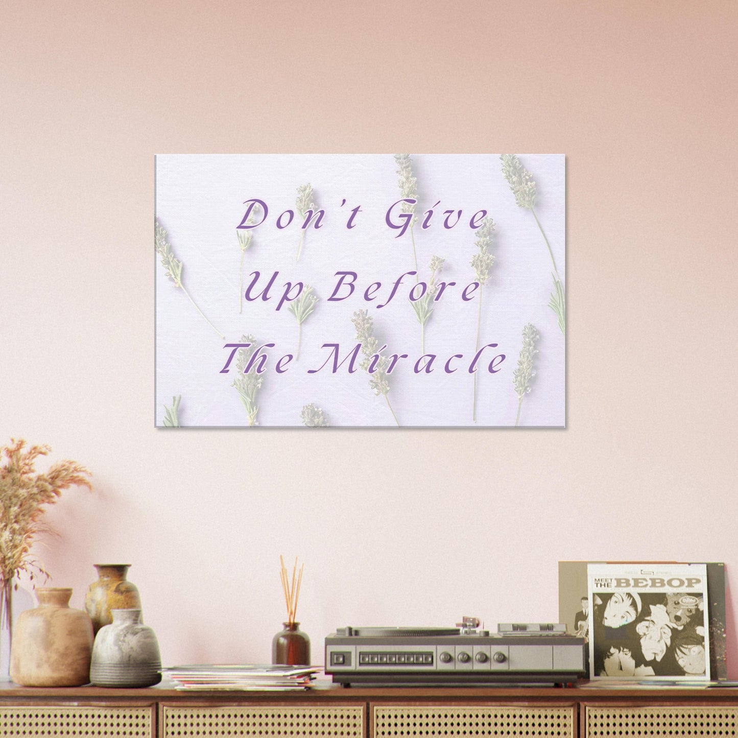Recovery focused wall art with delicate lavender sprigs and empowering message about holding on for healing