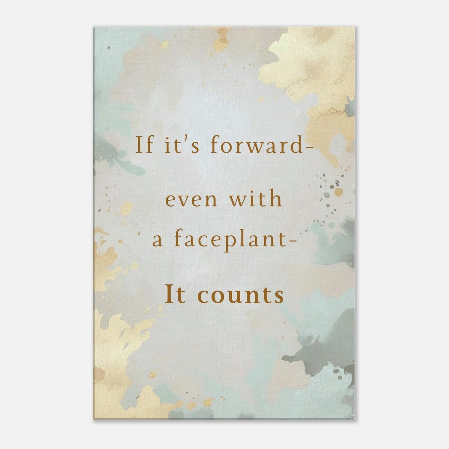 Motivational sobriety canvas wall art with quote about progress, featuring gold and watercolor background