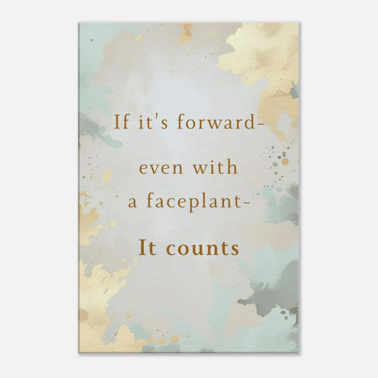 Motivational sobriety canvas wall art with quote about progress, featuring gold and watercolor background