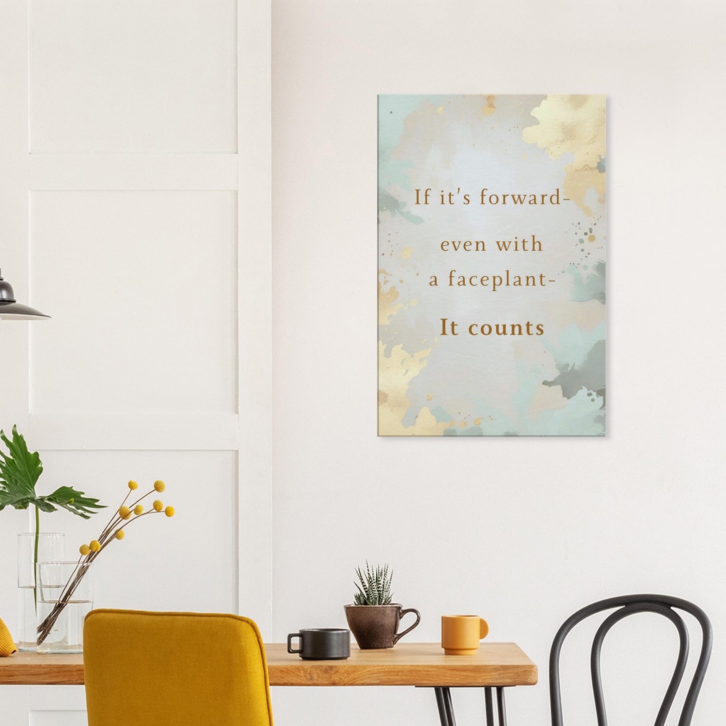 Modern recovery-themed print with humorous quote about failing forward