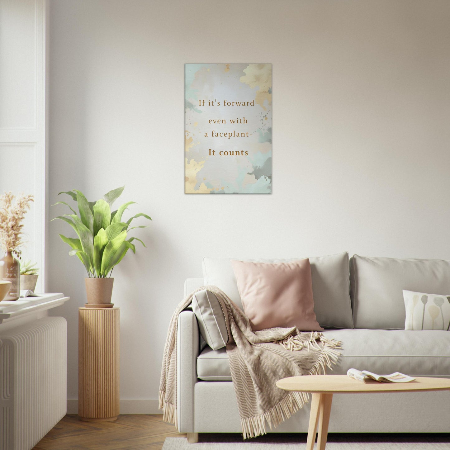Stylish motivational sobriety wall art with elegant gold design and message about persistence