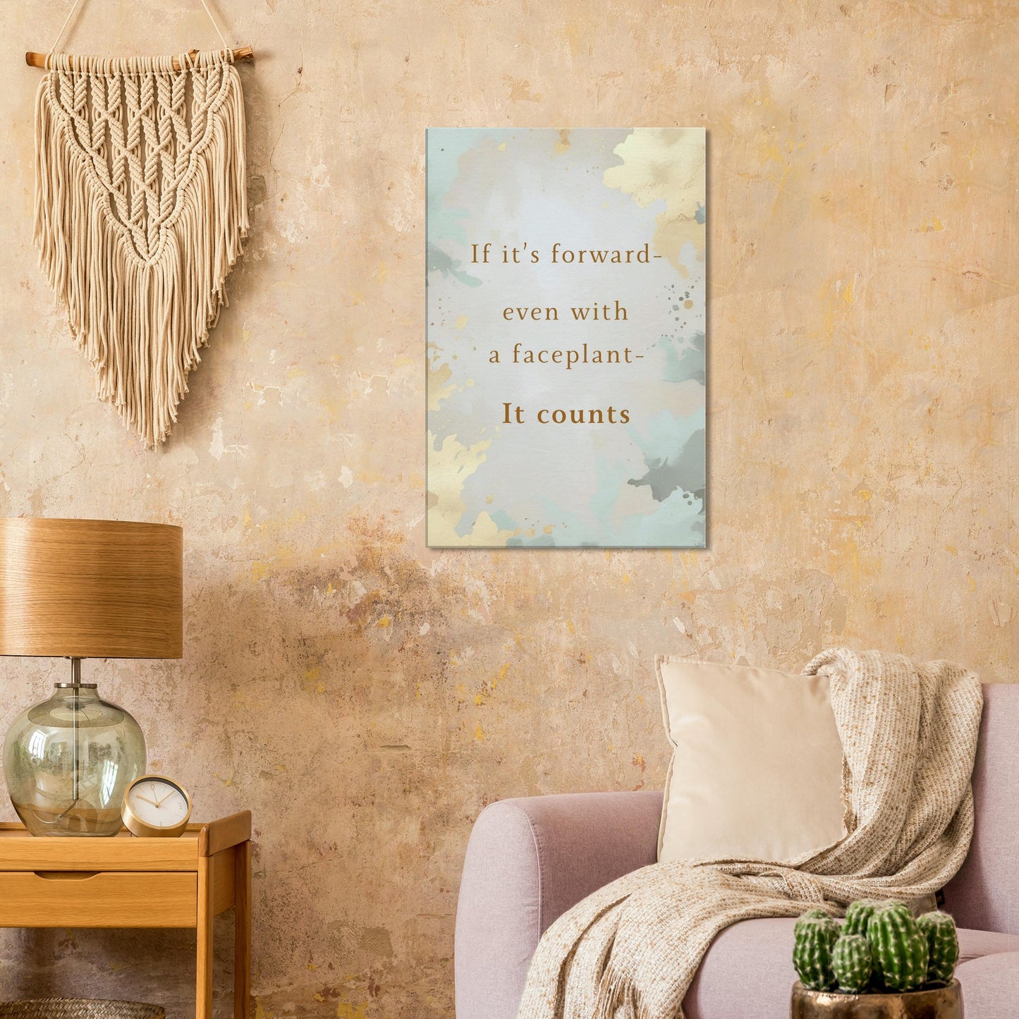Inspirational sobriety canvas print with quote “If it’s forward—even with a faceplant—it counts”