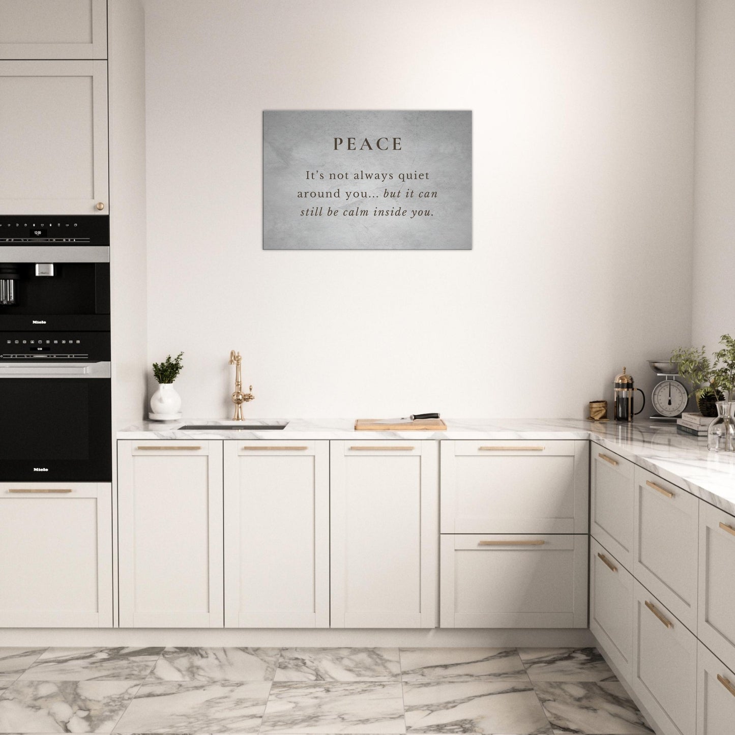 Recovery-themed wall art with peaceful quote about inner calm and emotional resilience