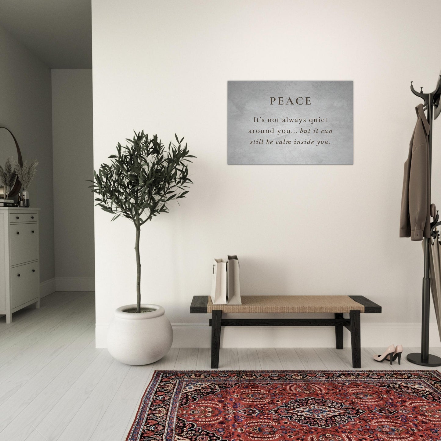 Horizontal sobriety canvas wall print for reflection and peace with modern textured background and centered typography