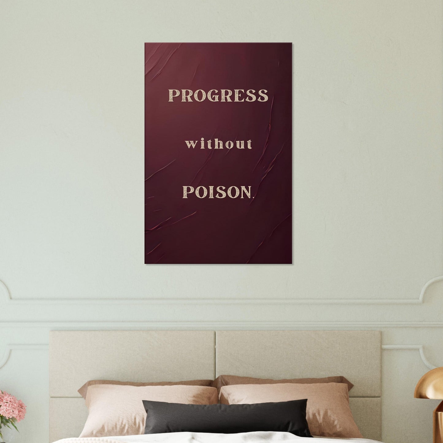 Motivational sobriety canvas wall art – “Progress Without Poison” in rough serif font, modern minimalist.