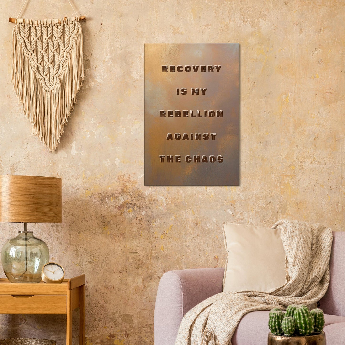 Bold sobriety quote canvas about addiction recovery and reclaiming peace from inner strength
