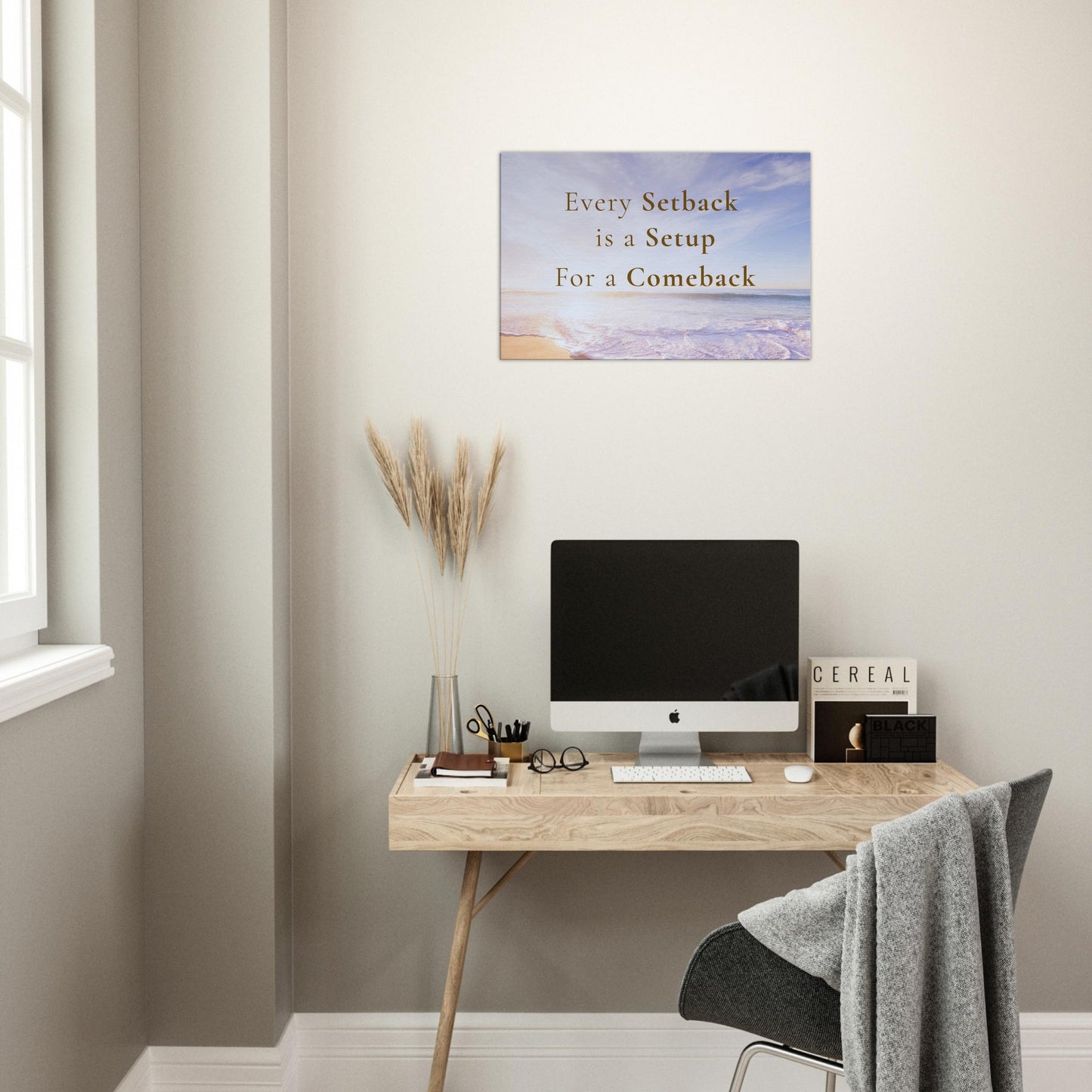 Sobriety theme canvas wall art with motivational quote "every setback is a setup for a comback"