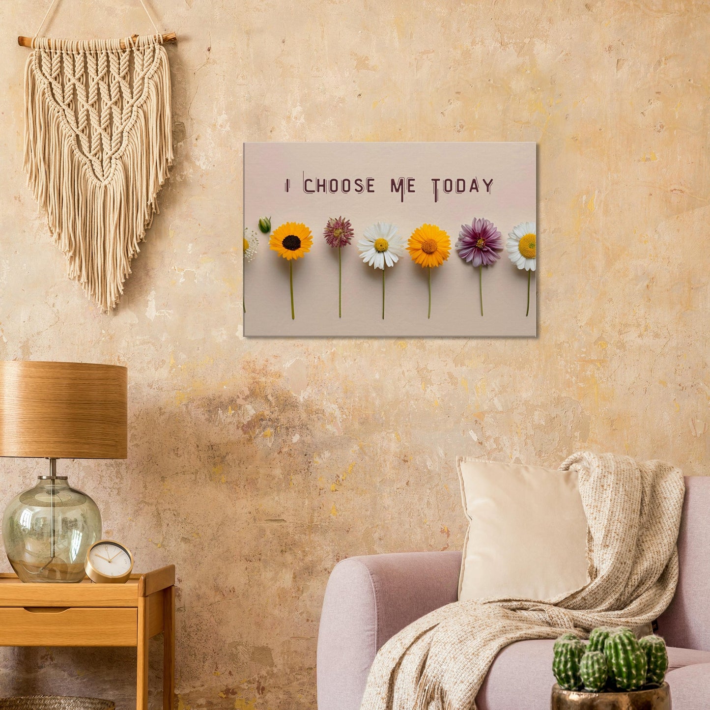 Rose-pink sobriety canvas print with uplifting message