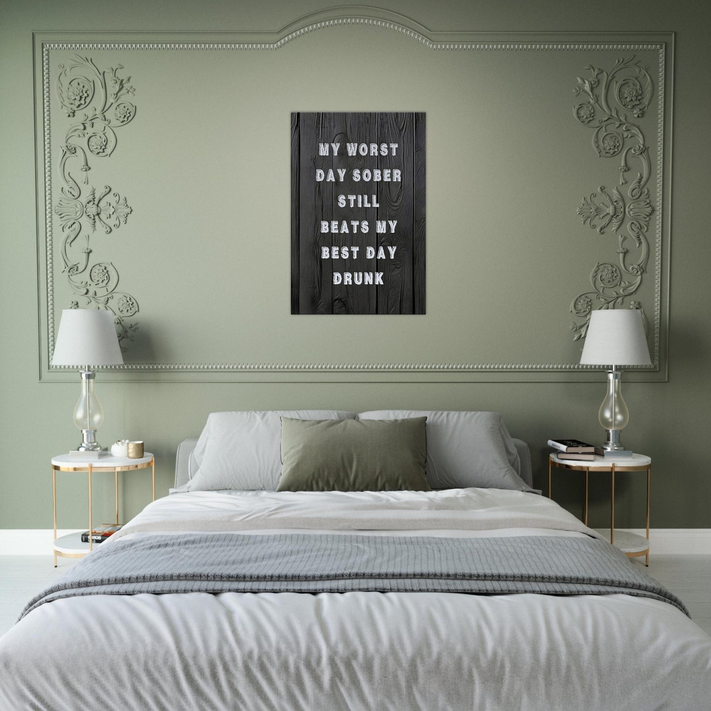 Sobriety canvas art for addiction recovery featuring textured black wood and bold sobriety affirmation