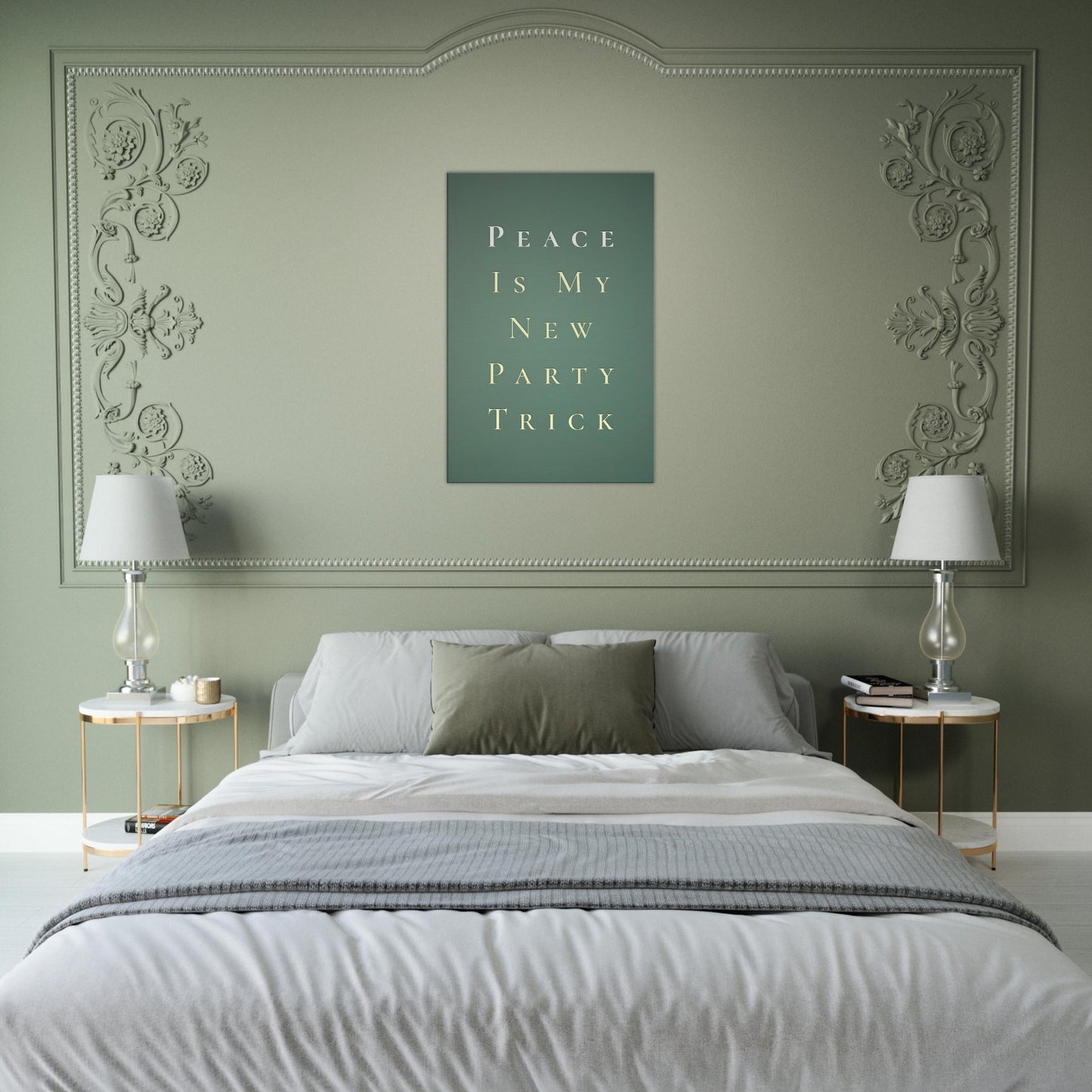 Sage green sobriety quote canvas with soft mottled texture and cream lettering.