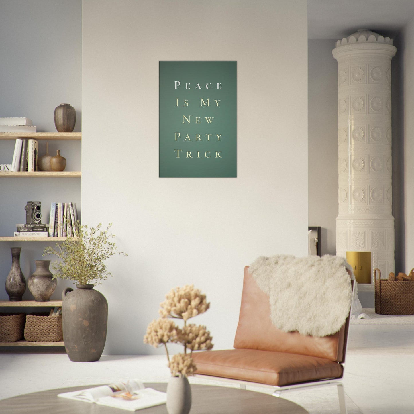 Vertical canvas with cream text on muted sage background, sobriety-themed inspirational art.