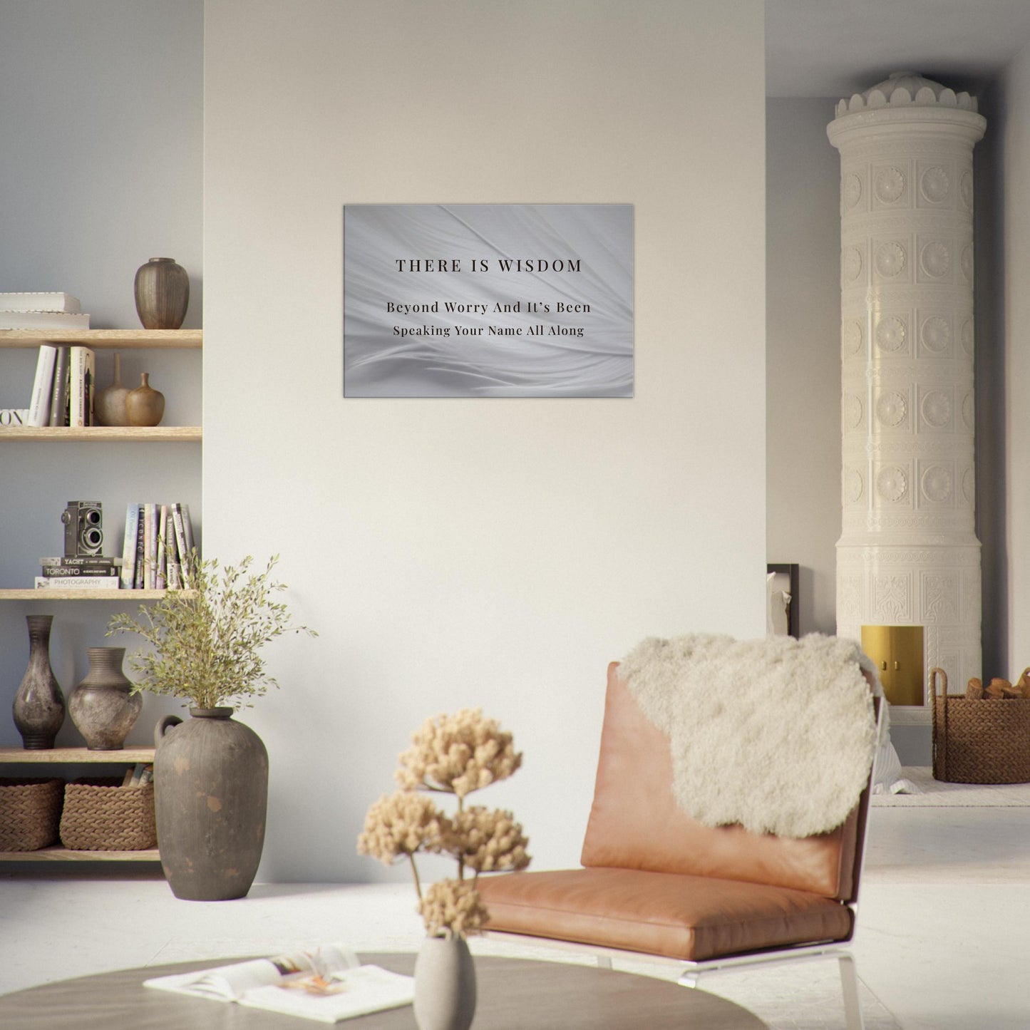 Wrapped canvas art in earthy tones featuring spiritual quote about trust and clarity