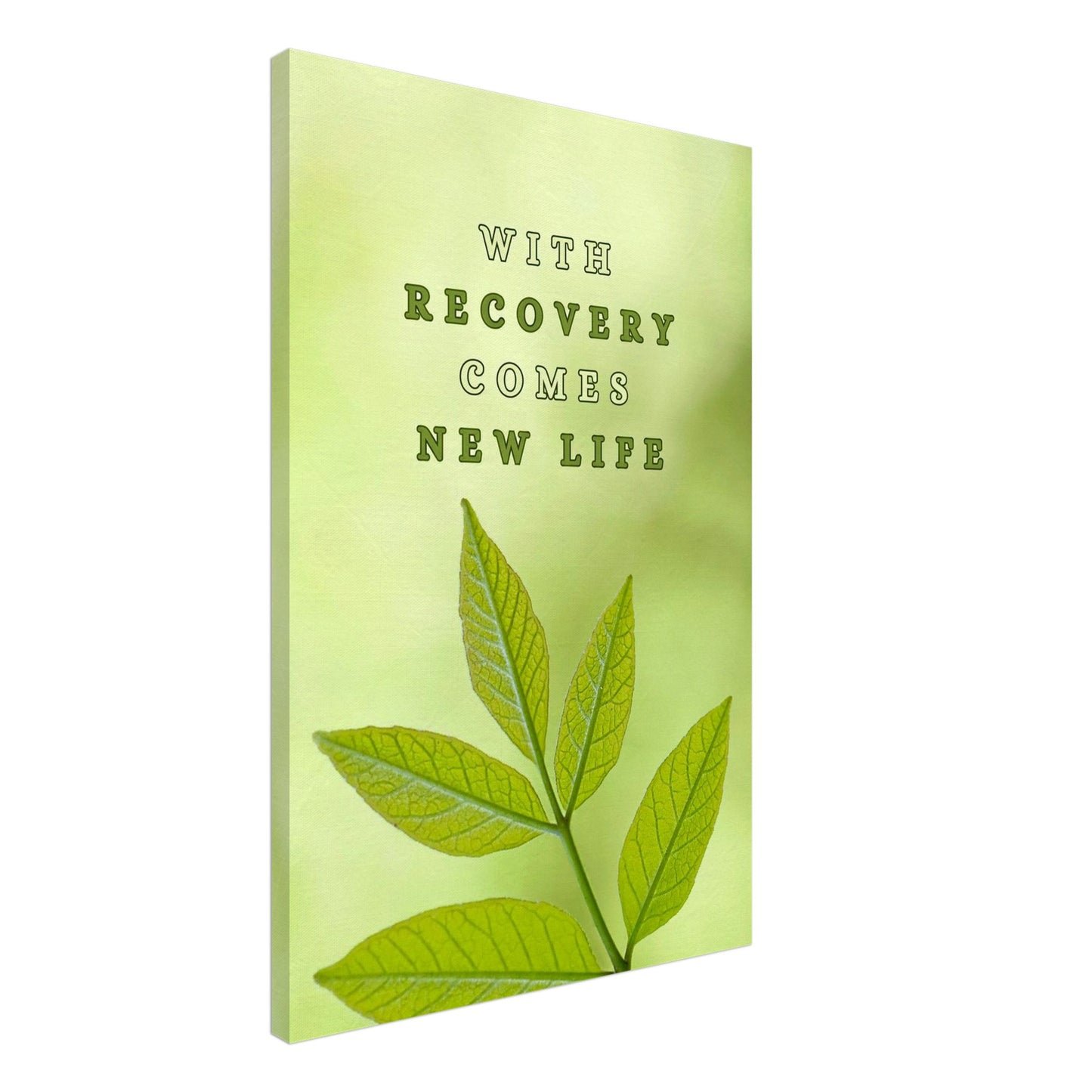 Recovery canvas art with quote "With Recovery Comes New Life" and green vine background