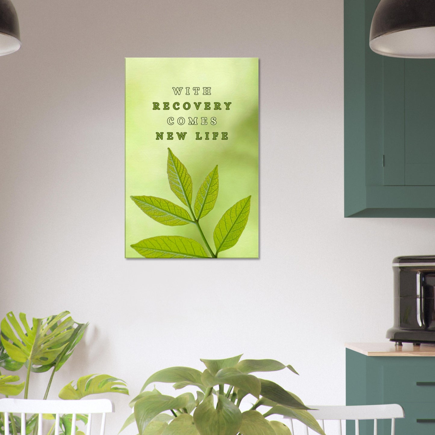 Healing wall art with soft green tones and growth imagery