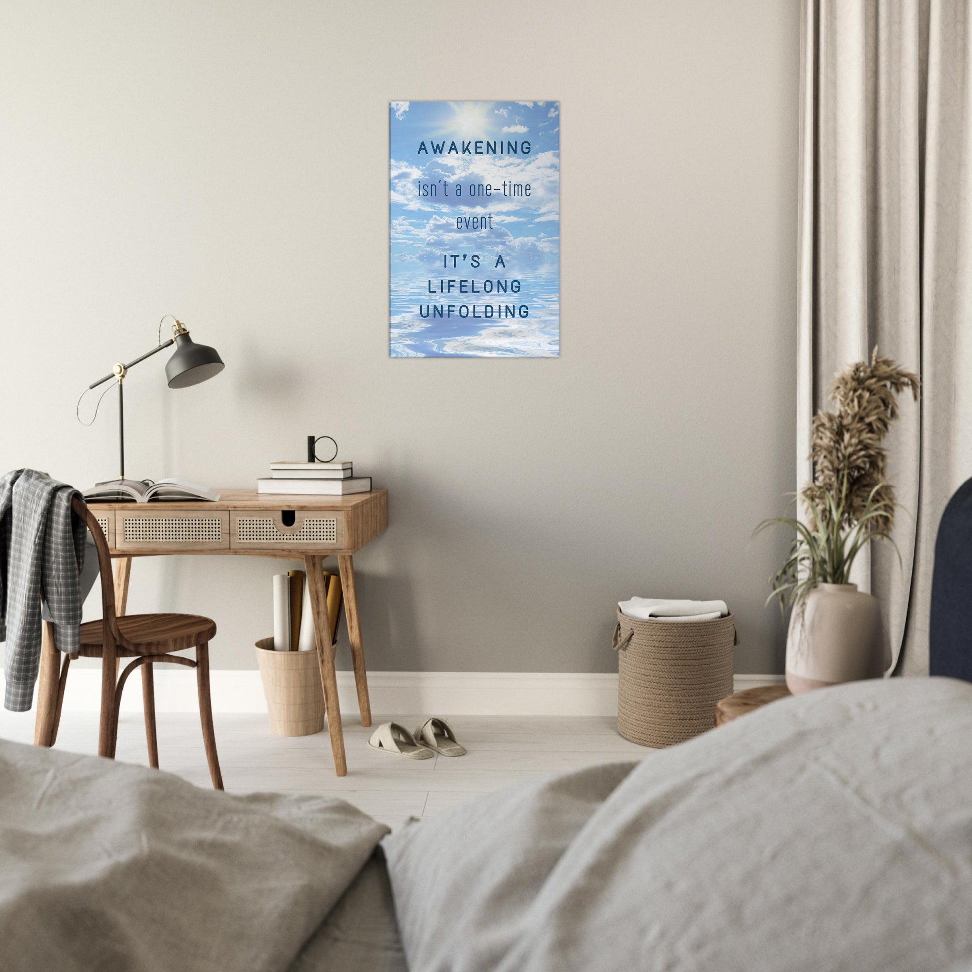 Quote canvas print with sky and water imagery celebrating spiritual growth and personal unfolding over time


