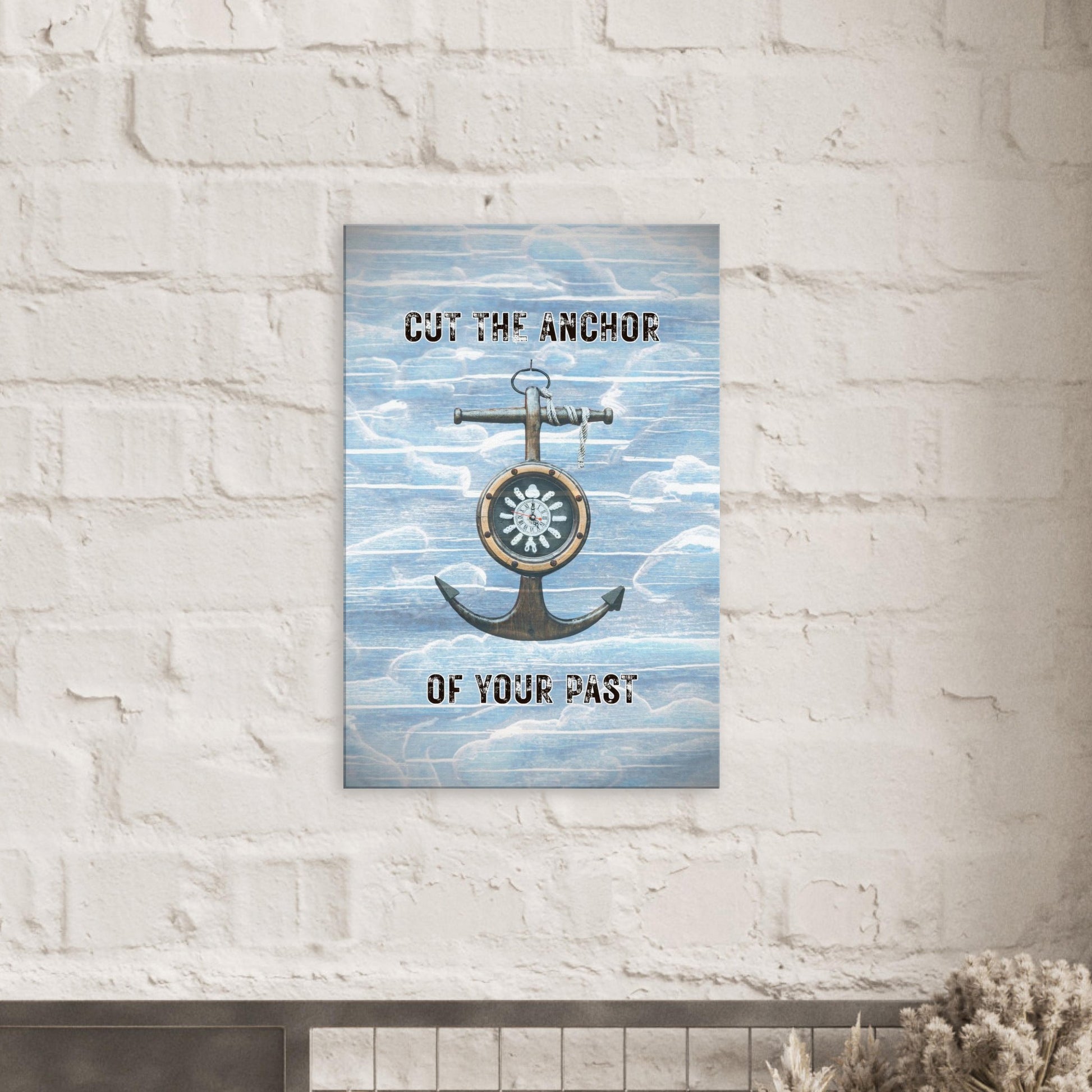 White and blue canvas featuring empowering message and nautical style

