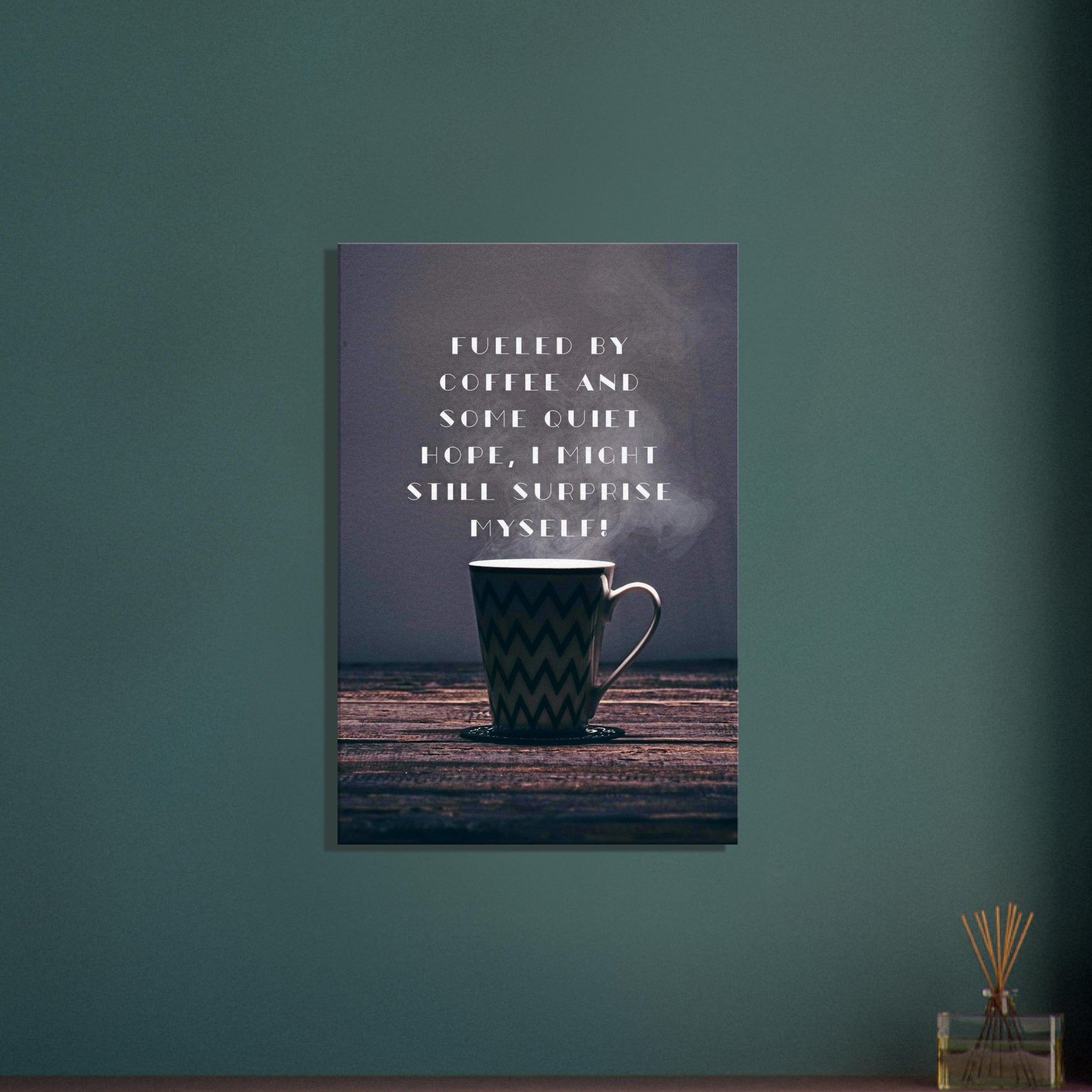 Coffee-themed inspirational wall print with gentle recovery-minded message and warm tones