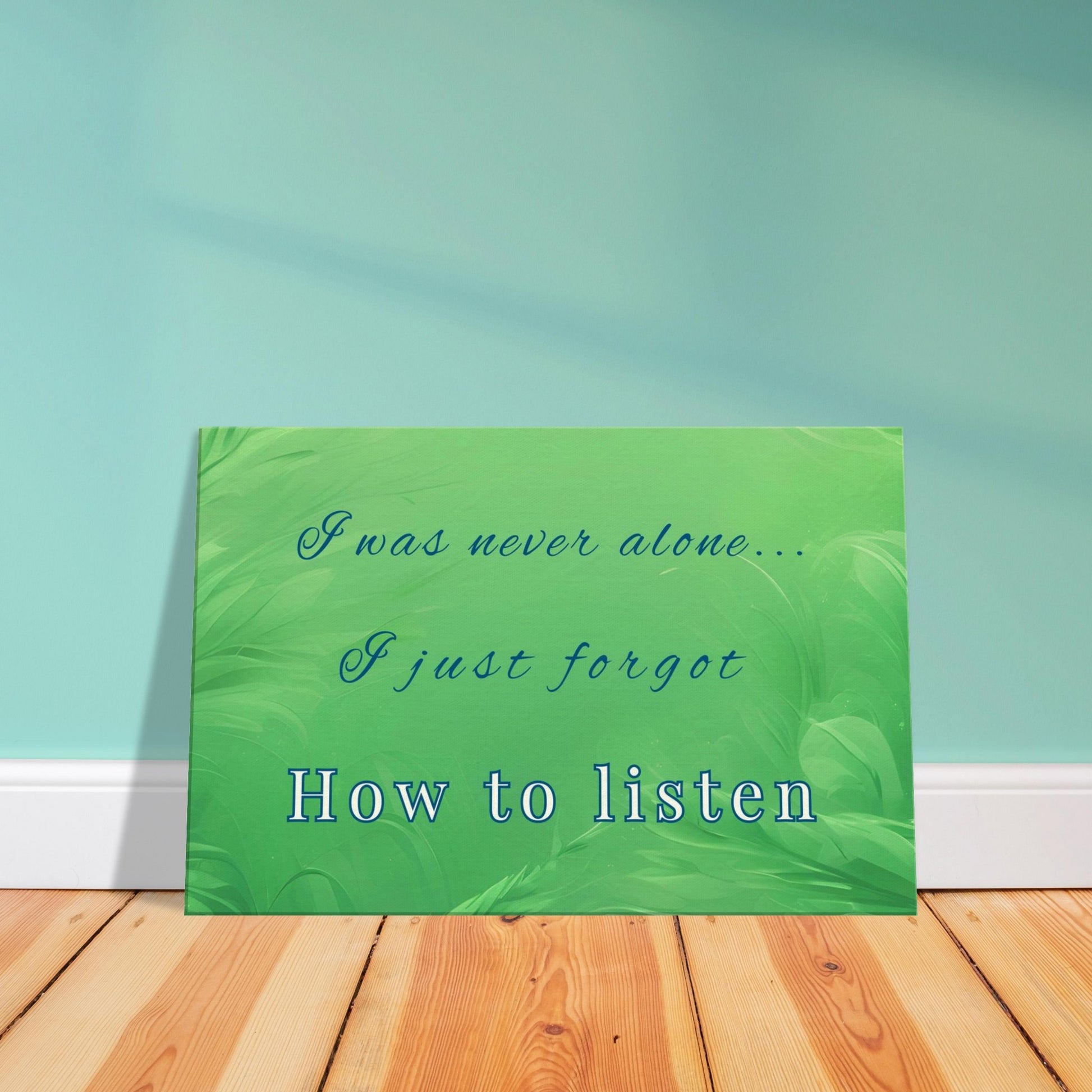 Healing quote canvas featuring soft green tones and reflective theme