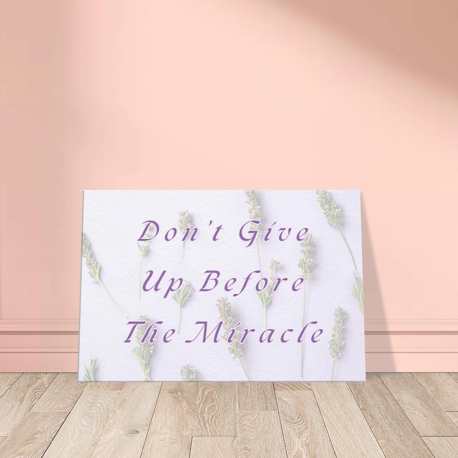 Inspirational wall art with violet background and delicate flower imagery