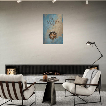 Faith-themed decor with compass imagery and surrender quote

