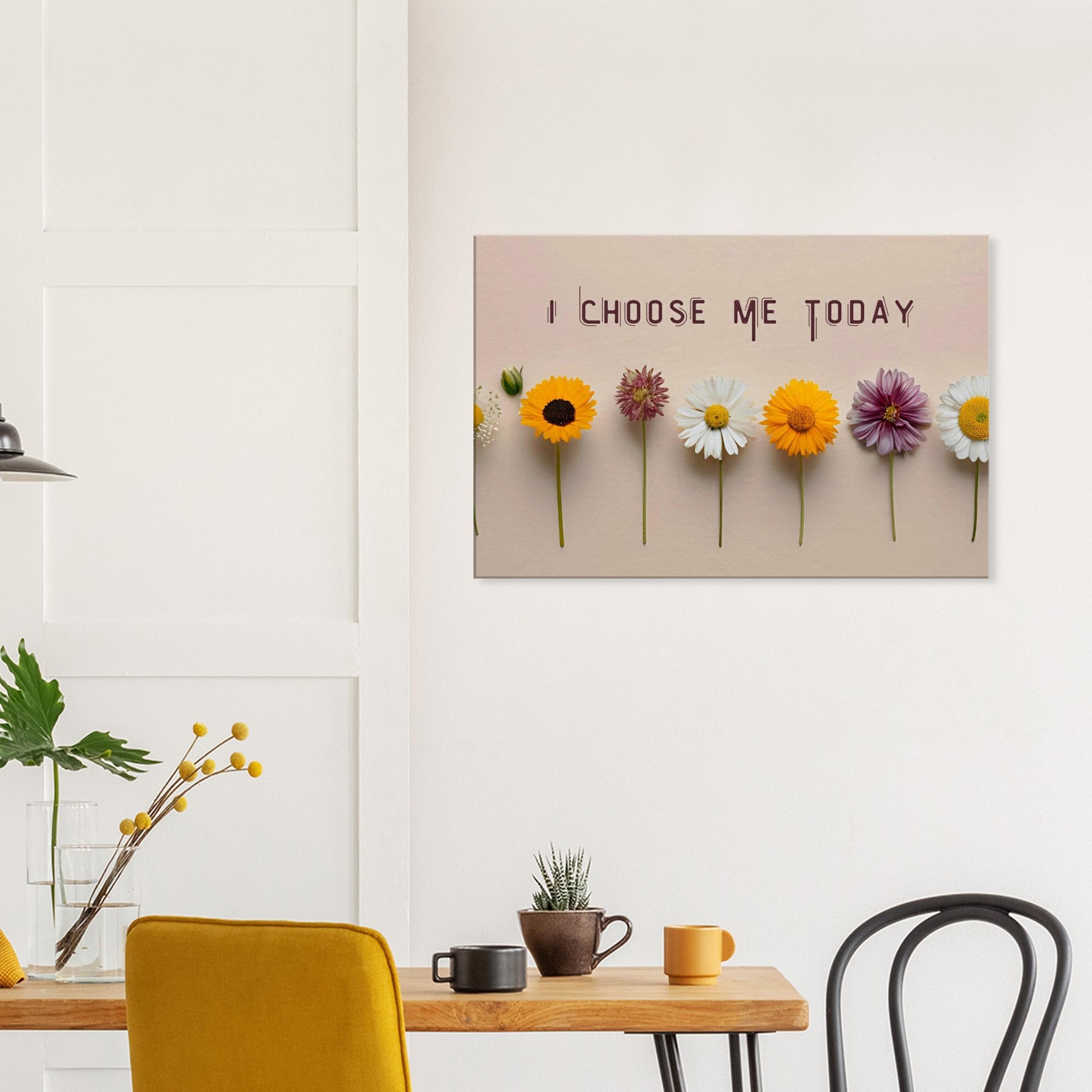 Self-love recovery wall art with small colorful flowers