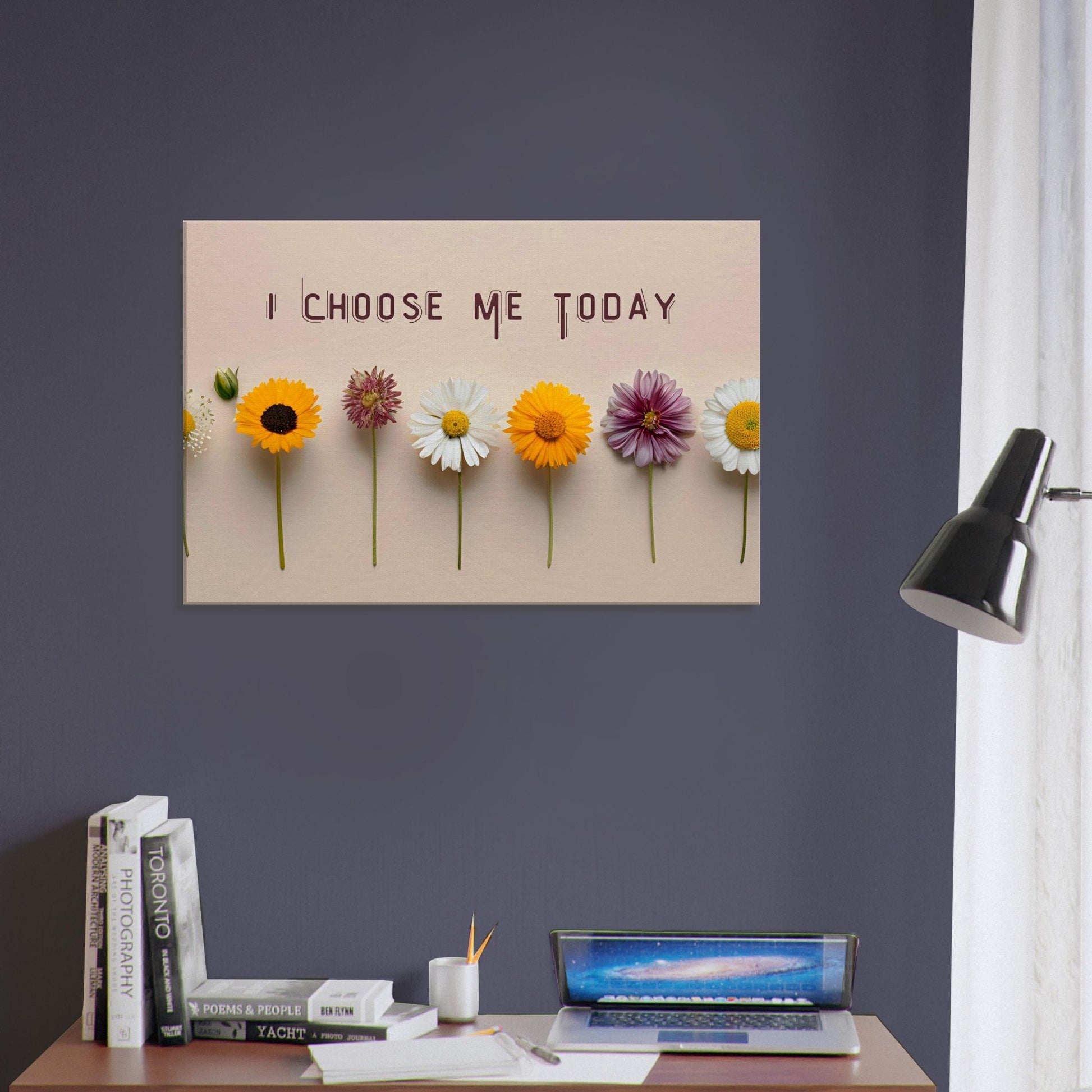 Self-love recovery wall art with small colorful flowers