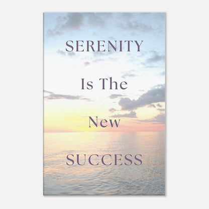 Inspirational ocean-themed canvas wall art with bold serenity message in warm, tranquil tones

