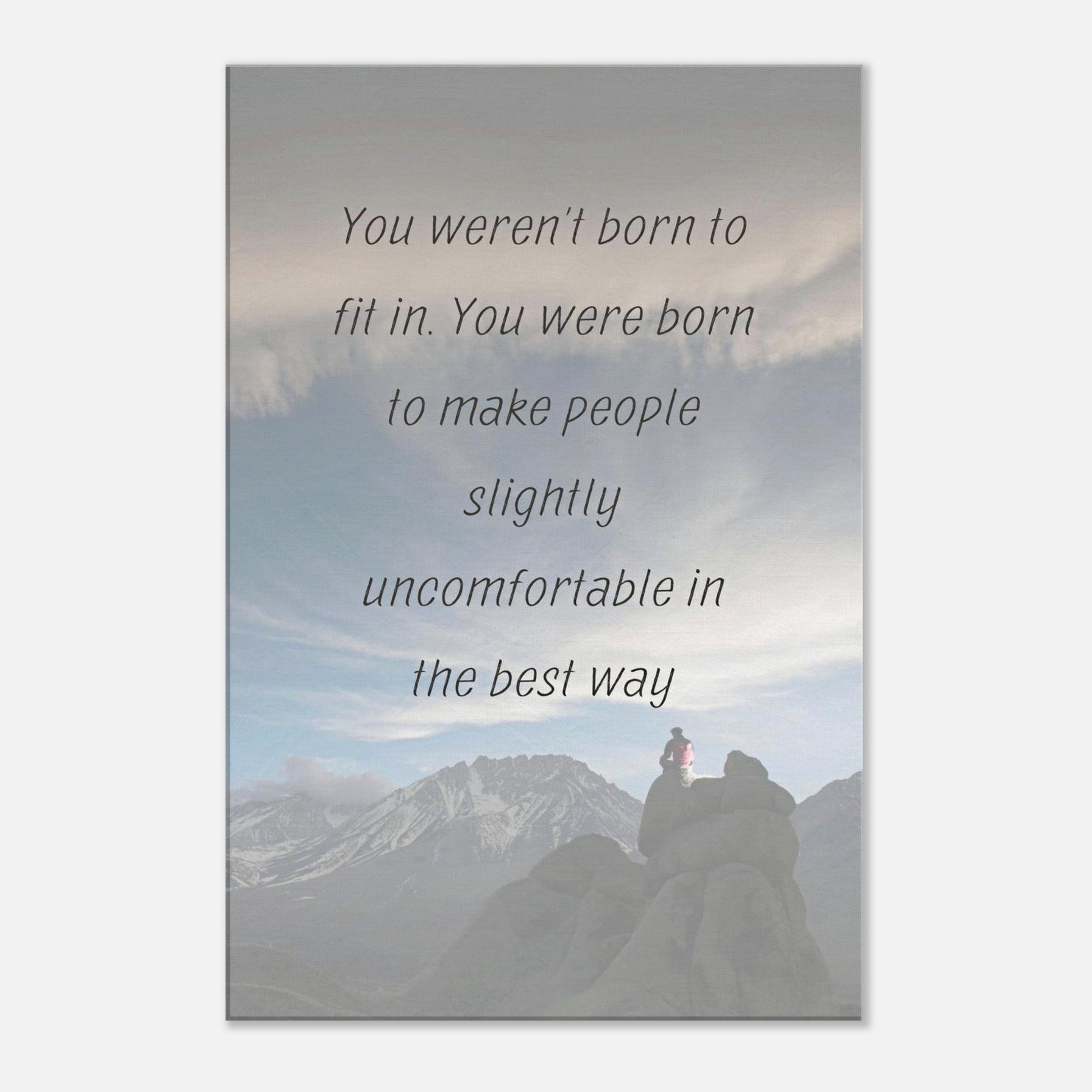 Quote canvas print with blue sky, cloud swirls, and emotional message about being unapologetically different

