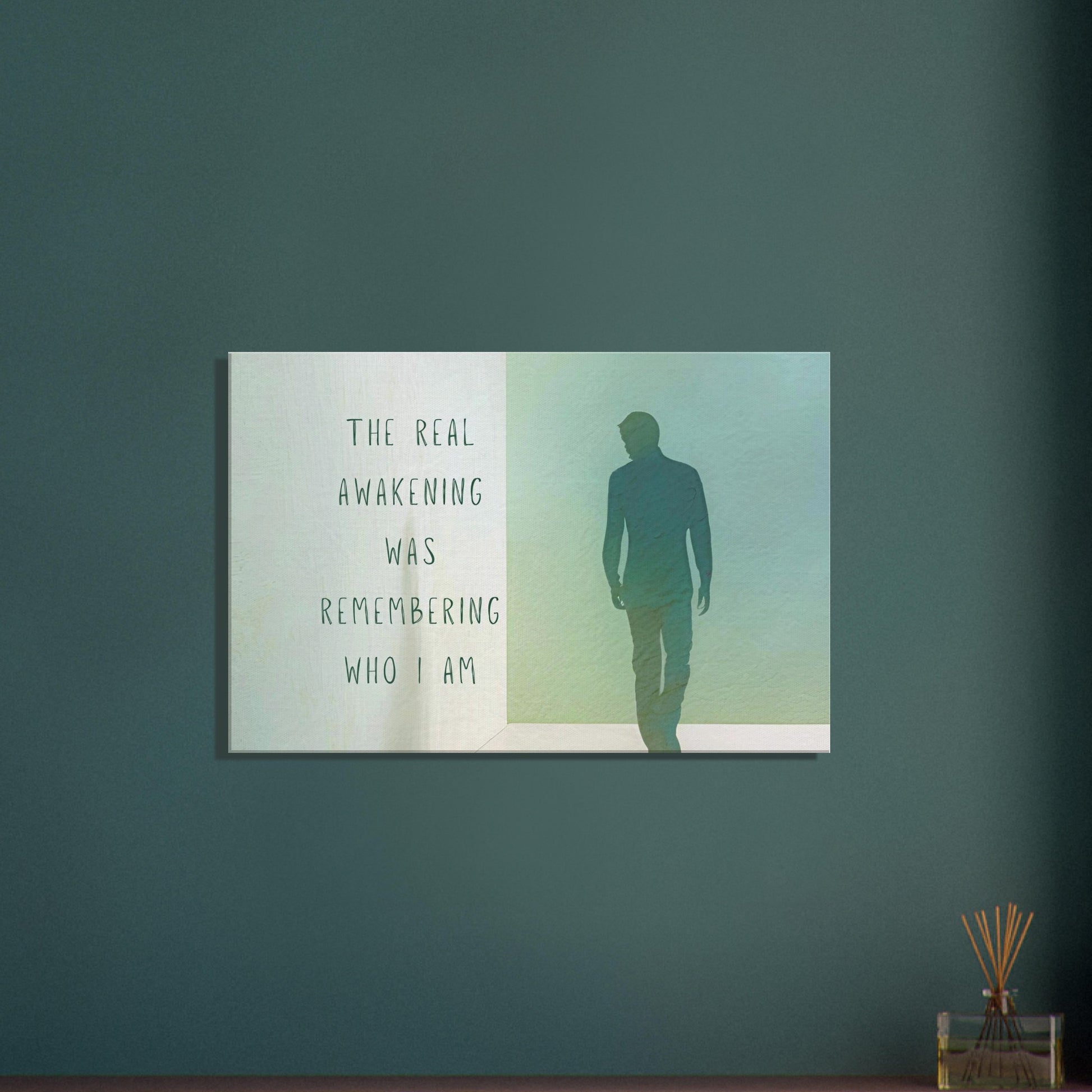 Reflective decor with green tones and quote about remembering your truth

