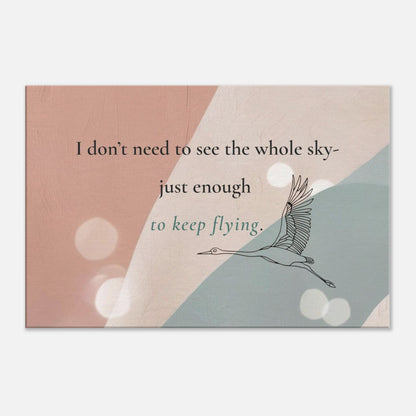 Minimalist spiritual canvas art with crane line art and quote about trust

