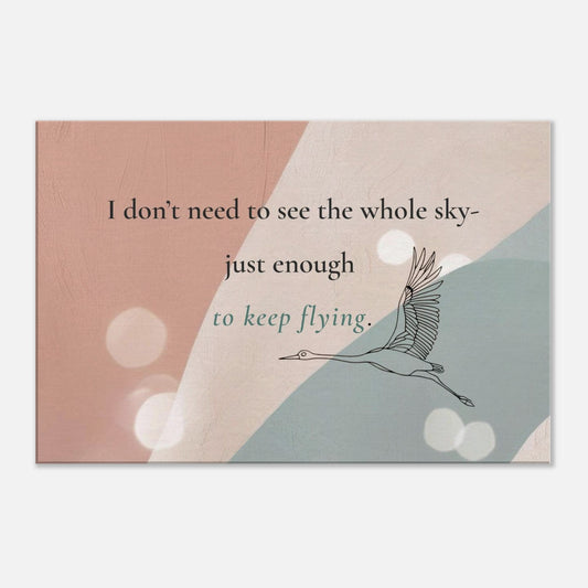 Minimalist spiritual canvas art with crane line art and quote about trust

